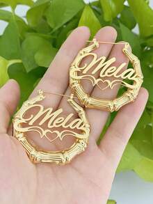 [ZzAi Custom]1 Set Double Layer 3D Necklace (Heart Shape Name Style) & Earrings Set, Stainless Steel Material, 18K Gold Plated, Comes With Exquisite Gift Box, Ideal Gift For Friends, Family, Valentine's Day And Mother's Day - Style 5-gold - View 6