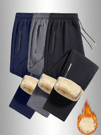Men's Casual Outdoor Sports Fleece Sweatpants, Thick Warm Winter Essential Long Pants, Suitable For Outdoor Walking, Jogging And Daily Activities In Winter