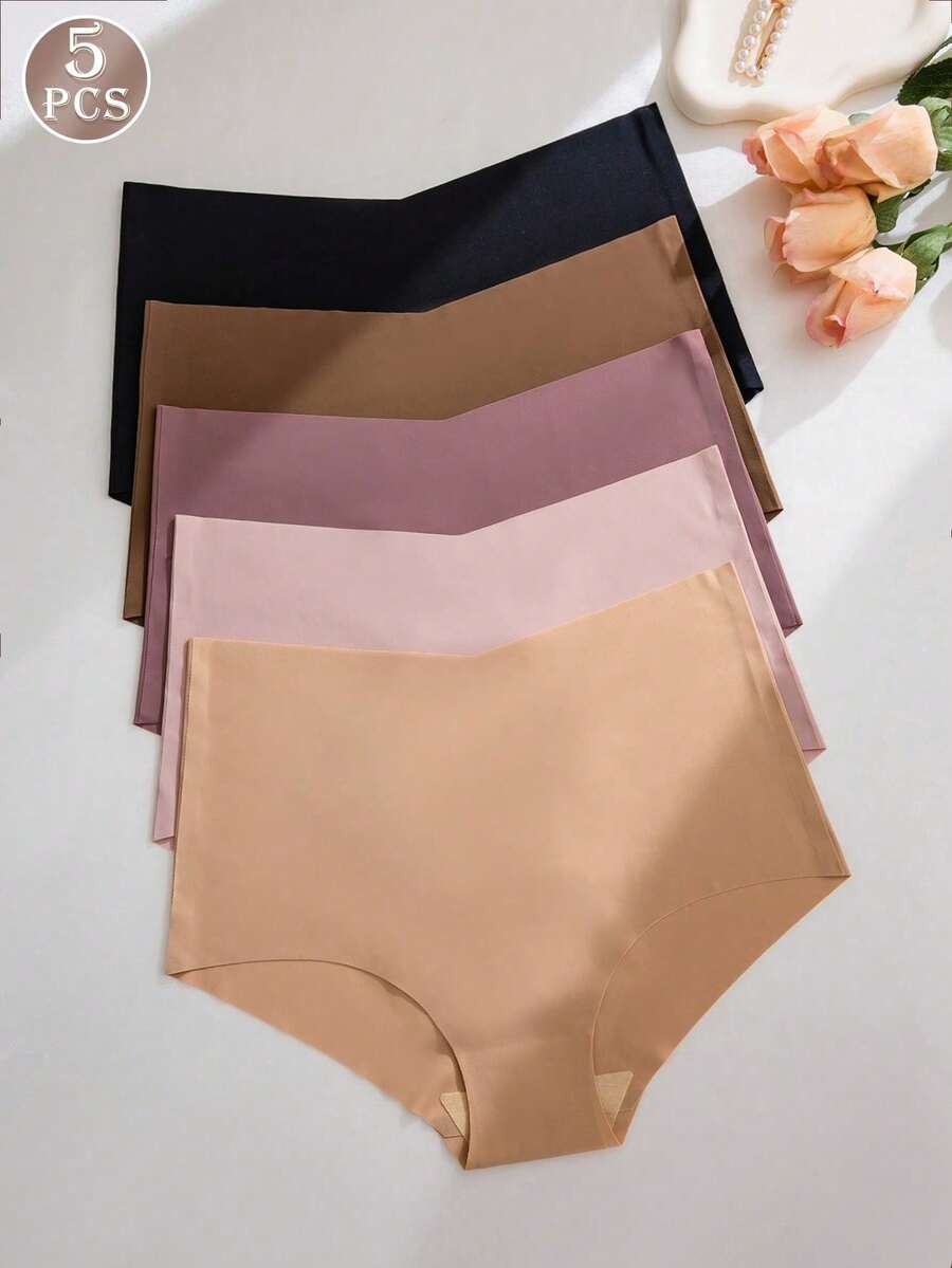 5 Packs Of Seamless Comfortable High-Waisted Brief In Versatile, Skin-Friendly Colors