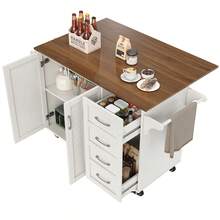 Kitchen Trolley With Diagonal Striped Cabinet Doors, Dining Trolley With Towel Rack And Spice Rack, Adjustable Partitions, Kitchen Buffet, Wood Grain Table, White - 1 - 查看 9