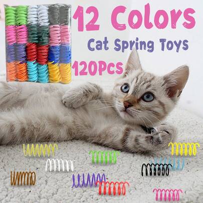 120PCS 12 Colors Cat Spring Toys, Cat Spiral Springs For Indoor Cats, Kittens Toys Plastic Coil For Swatting, Biting, Hunting, Cat Toys, Colorful Soft Sturdy Plastic Cat Spiral Toys With Great Elasticity Funny Interactive Cat Toys For Indoor Cats Kittens To Swat Bite Hunt