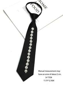 1pc Rhinestone Zipper Necktie, Suitable For Party, Casual, Daily, And Streetwear
