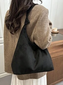 Bolso Tote de Gran Capacidad de Gamuza para Mujeres 2026 Nuevo Estilo Coreano Moda Premium Casual Versátil Juego de 2 Piezas Bolso de Hombro para Desplazamiento y Compras - Negro - Ver 5