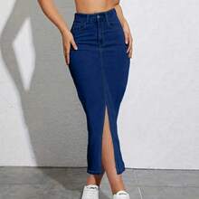 Chân váy xẻ tà có túi, co giãn thời trang, chân váy denim ôm sát thoải mái dành cho nữ, nên đặt mua nhỏ hơn một size. - Rửa tối - Xem 6