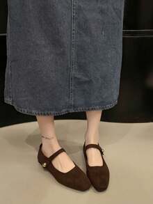 2025 New Flat Soft Suede Comfortable Mary Jane Shoes, Elegant Lady Style, Autumn - Brown - View 3