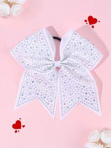 1pc World Cup Large Glitter Cheer Bow With Full Rhinestones, Back-To-School Large Bow Scrunchies, Colorful Shimmer Shiny Cheer Hair Bow, Elastic Band Ponytail Holder For Cheerleader Girls Sports, Red And White Hair Accessories. - Multicolor - View 2