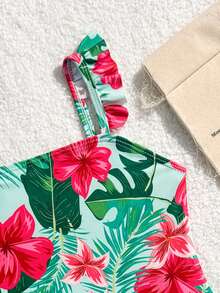 2件套 女童热带植物印花泳衣和网纱裙 - 彩色 - 查看 3