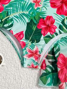 2件套 女童热带植物印花泳衣和网纱裙 - 彩色 - 查看 4