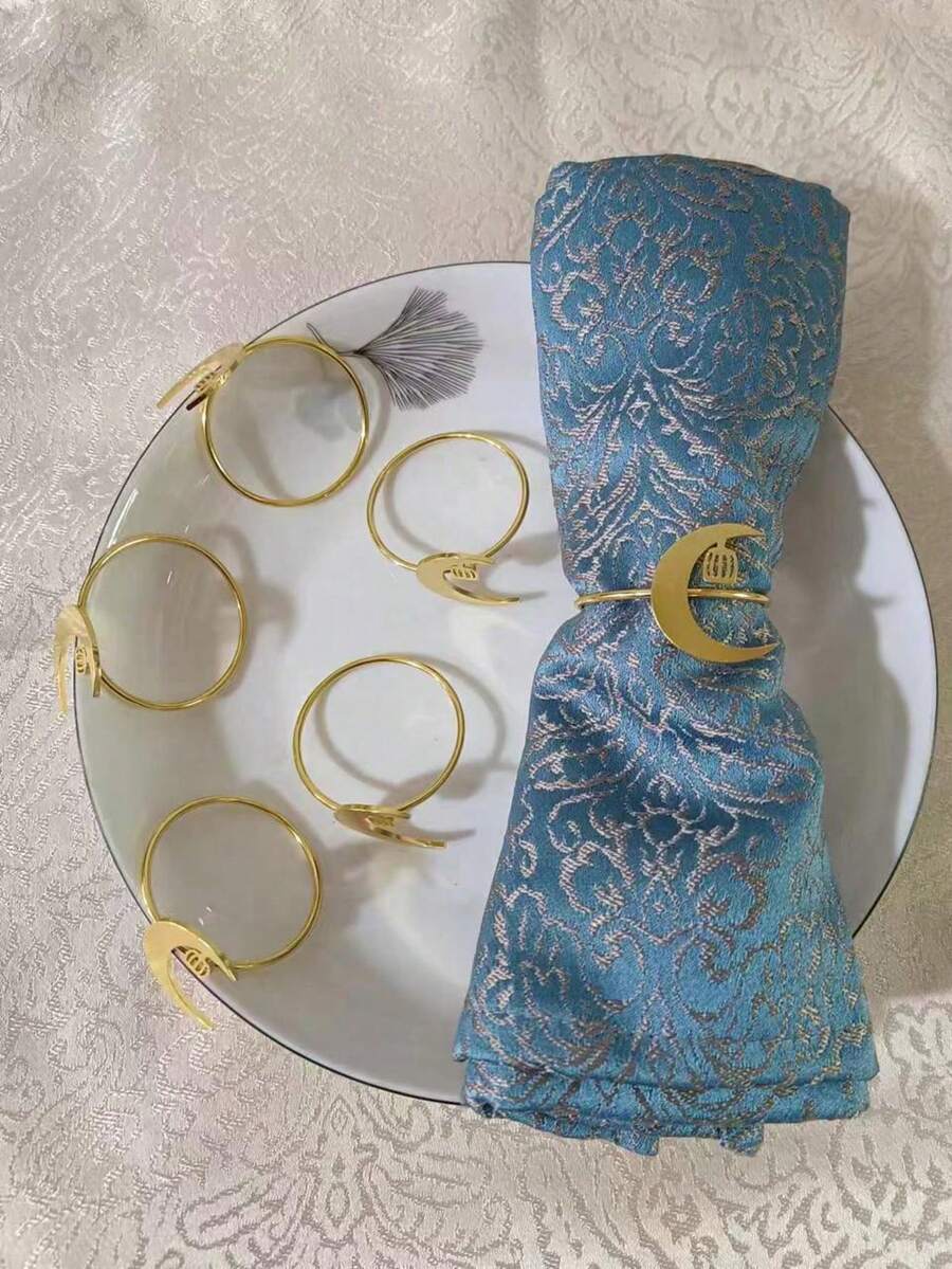 4/6 Stücke Goldene Metall-Mondförmige Serviettenringe, geeignet für Hotel, Zuhause, Küche, Esszimmer, Tischdekoration, Multi-Farben & Stile, für den täglichen Gebrauch, Bankette, Gäste verwendbar, ganzjährig einsetzbar