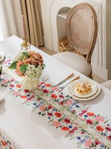 1 pieza Mantel rectangular estilo bohemio, estampado floral colorido, lavable, adecuado para decoración del hogar diaria, cocina, comedor, sala de estar, fiestas, citas, festivales, /verano - Flores silvestres con bordes verdes - Ver 7