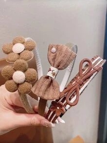 3pcs Girls' Retro Floral Bow Headbands, Versatile Casual Accessories For Autumn/Winter