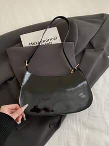 纯色简约拉链单肩包，时尚简约新月形包，拉链单肩包，人造革纯色钱包，酒红色内衣包，新年理想礼物，时尚酒红色内衣包 - 黑色 - 查看 4