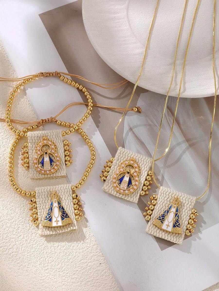 Bộ vòng tay và dây chuyền hình vương miện bằng đồng đính hạt kiểu cổ điển, thanh lịch, thích hợp làm quà tặng trang sức cho phụ nữ, chị em gái, các cặp đôi. Kích thước có thể điều chỉnh, phù hợp để đeo hàng ngày, hẹn hò, dự tiệc, ngày lễ, làm quà tặng, đi nghỉ mát. - Đầy màu sắc - Xem 1