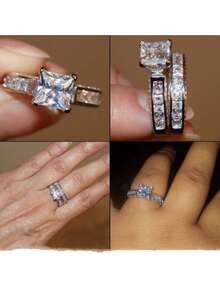 Charming Couple Ring Fashion New Silver Women's Wedding Ring Set, 1 Men's Stainless Steel Wedding Ring Valentine's Day Jewelry - 銀色 - 查看 2