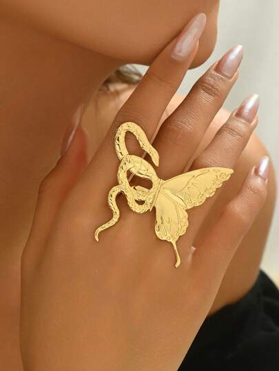 1枚独特的蛇蝶造型戒指，适合女性日常佩戴