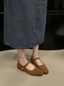 Women's Flat Mary Jane Shoes, Soft Sole Suede, Elegant Comfortable Single Strap, New Autumn Fairy Style - Camel - View 6