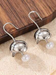 1 Đôi bông tai mặt dây chuyền ngọc trai giả hình nụ hoa màu bạc tối giản thanh lịch, phù hợp làm phụ kiện trang sức hàng ngày và lễ hội cho phái nữ, món quà hoàn hảo. - Bạc - Xem 3