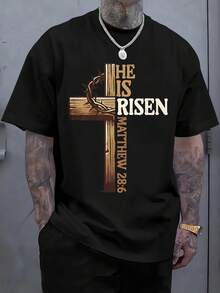 Men's Print T-Shirt - He Is Risen Matthew 28:6 Cross Crown Thorns Casual Round Neck Short Sleeve Tee For Urban Streetwear, All-Season Comfort Fit
-Black - 黑色 - 查看 1