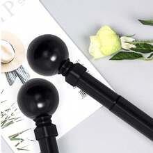 Extendable Carbon Steel Curtain Rod Pole With End Finials - Black - View 7