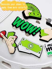 16 buc. Pandantive pentru pantofi DIY cu semnul dolarului, potrivite pentru brelocuri, sandale, genți de plajă etc., fabricate din material PVC, accesorii decorative de înaltă calitate, cadouri excelente pentru Crăciun, ziua de naștere, petrecere, vară, școală și multe altele - Temă dolar american - Vizualizare 2