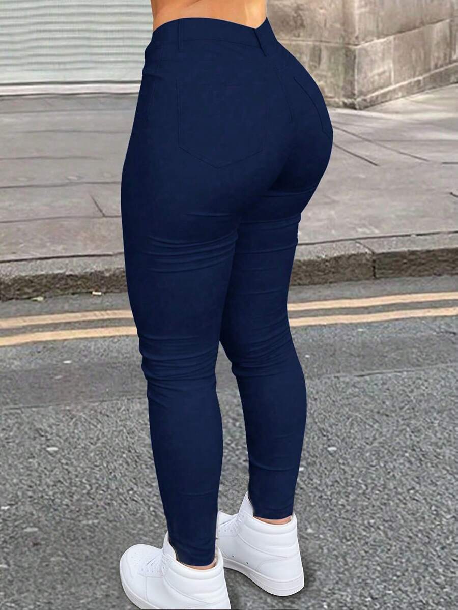 Apperloth A 加大高腰口袋拉链门襟纯色紧身裤音乐节