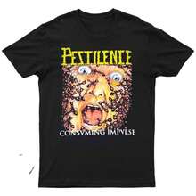 2025 Nueva versión china de PESTILENCE - CONSUMING IMPULSE Impreso Unisex Moda Callejera Manga Corta - Negro - Ver 1