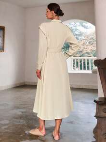Women's Autumn New Fashion Lapel Zipper Front Long Sleeve Dress, Fashion Utility Dress, Suitable For Commuting, Work, Vacation, Weekend Outings - Apricot - View 3