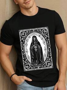 1pc mens gothic nun t shirt 180g heavyweight 100 cotton short sleeve round neck casual costume wear spanish text religious top for themed parties everyday outfits - Negro - Ver 2