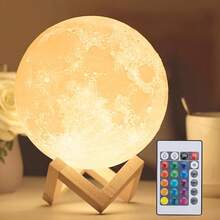 Moon Lamp - 3D Printed LED Night Light 6.3' With Wooden Base, White Elephant Gift For Women, Mom, Kids, Christmas Thanksgiving Table Decor Touch-Dimmable & Dual-Color, White & Yellow - 16 種顏色 - 查看 2