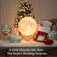 Moon Lamp - 3D Printed LED Night Light 6.3' With Wooden Base, White Elephant Gift For Women, Mom, Kids, Christmas Thanksgiving Table Decor Touch-Dimmable & Dual-Color, White & Yellow - 16 種顏色 - 查看 5