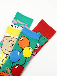 1/3/4 Pairs Snoopy Cartoon Socks, Comfortable Soft Sports Socks For Men And Women, All Season Wear, Creative Cartoon Pattern Fashion Versatile Soft Comfortable Socks - Multicolor - View 6