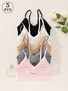 5pcs High Support V Neck Soft Comfortable Breathable Seamless Sports Bra