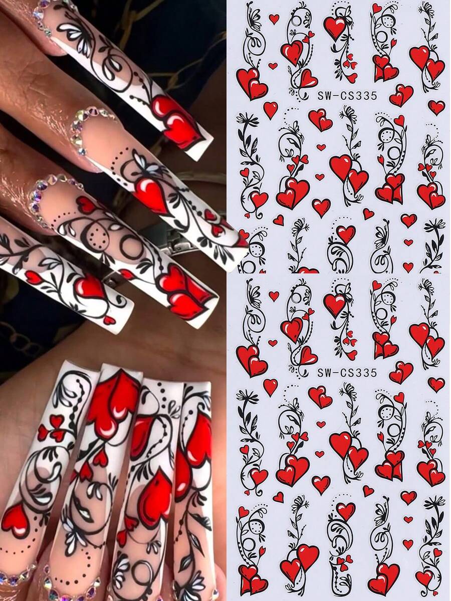 2 pezzi Adesivi per unghie a forma di cuore rosso, Decorazioni per unghie 3D a forma di cuore rosso, Decalcomanie per unghie autoadesive, Accessori per unghie in acrilico, Decorazioni per unghie, Adatte per donne, ragazze, unghie di San Valentino, Forniture per unghie - Multicolore - Visualizzare 1