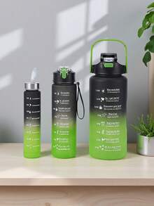 3pcs Set Plastic Gradient Color Drinking Cup With Lid & Straw, Large Capacity Outdoor Sports Water Bottle