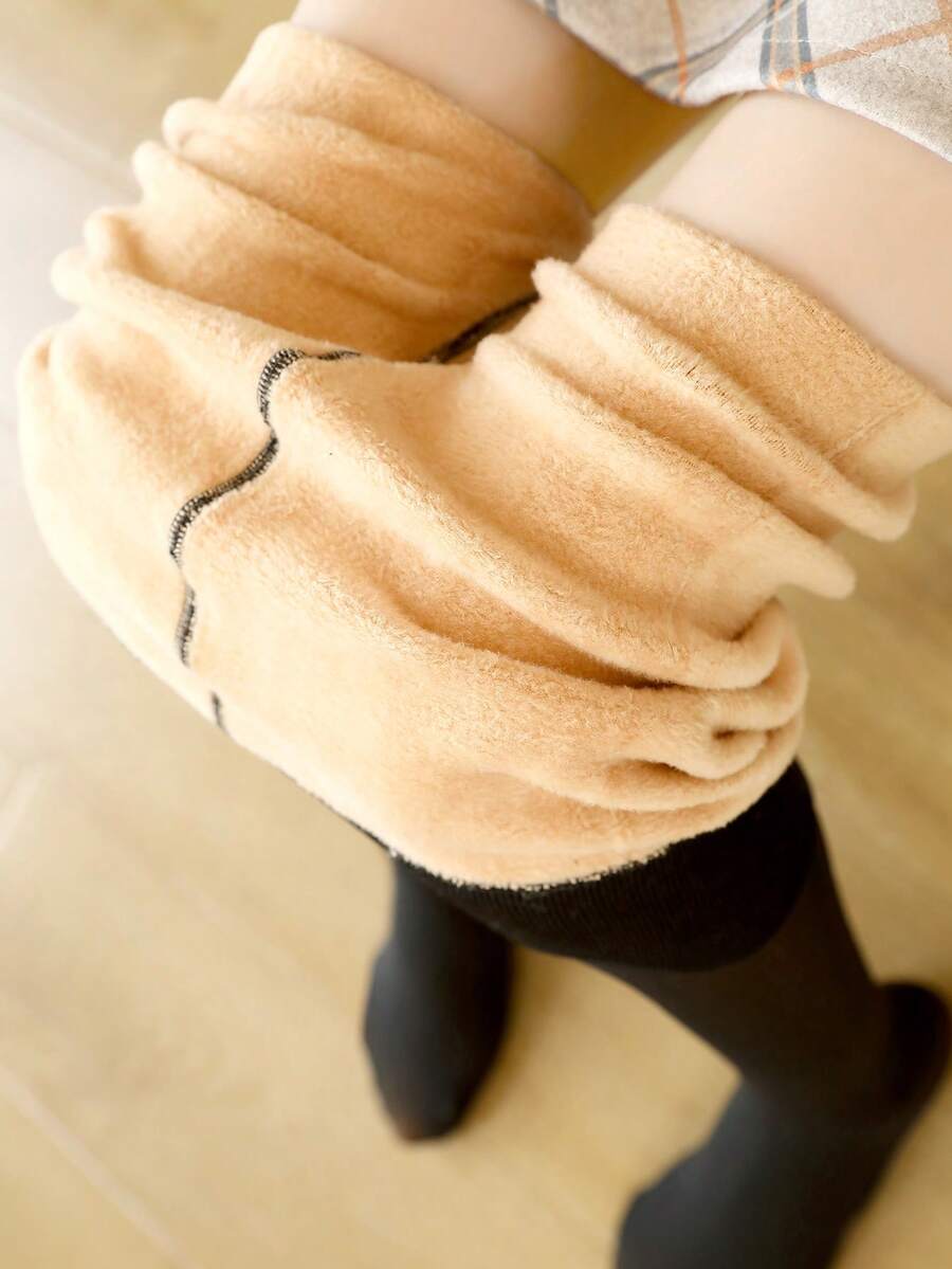 1条300克加大码仿透明连裤袜，秋冬季加厚加绒打底裤，女士保暖不透明长筒袜，柔软绒毛保暖连裤袜，时尚简约日常黑色连裤袜，适合万圣节、圣诞节等场合，温度范围-5~10℃ - 黑色 - 查看 1