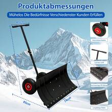 Single-Handle Snow Shovel With Wheels, 5-Level Height Adjustable (107-27.5) - 74" Wide Shovel Made Of PE Material, Foldable And Lightweight For Effortless Snow Clearing In Driveways