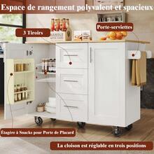Kitchen Island, Removable Partitions, Removable Casters Like Kitchen Cabinets, Dining Cart With Countertop, Buffet Cabinet, Dining Cart With Wood Grain, Side Towel Rack With Casters, White - White + MDF+Metal - View 4