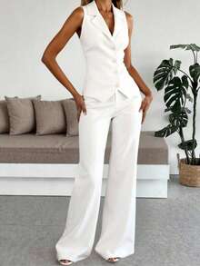 ZALLA Tailored Suit: Vest With Lapel, Blazer, And Elegant Flared Trousers. - 白色 - 查看 3