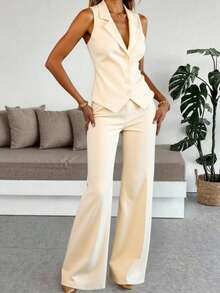 ZALLA Tailored Suit: Vest With Lapel, Blazer, And Elegant Flared Trousers. - 米色 - 查看 3