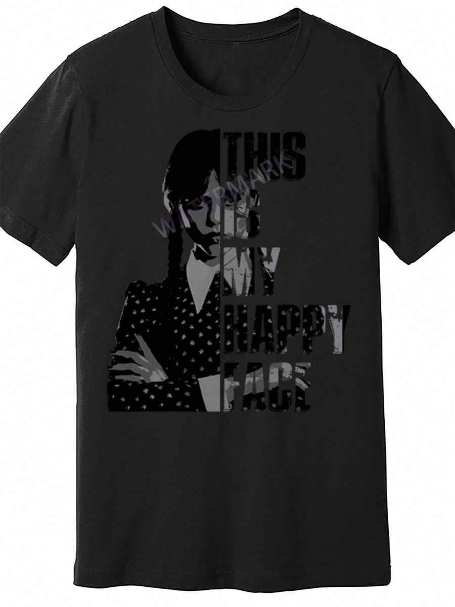Retro Wednesday Addams Dies Is My Happy Face T-Shirt 932367 Funny Men's Short Sleeve T-Shirt Black PR2 - Black - View 1