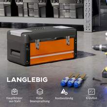 HOMCOM Empty Toolbox, 49 X 25.3 X 23 Cm, Tool Cabinet With Drawer, Box, Top Storage Compartment, Handle, Tool Box Made Of Steel, Orange - 1 - View 4