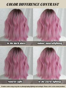 1 buc peruci scurte ondulate Ombre roz pentru femei, peruci Bob buclate, ondulate, cu partea centrală, cu rădăcini închise la culoare, fibră de păr sintetică naturală rezistentă la căldură, pentru utilizare zilnică sau școlară, perfectă pentru sărbători, festivaluri de muzică, sărbători Sakura, cadou de absolvire și cadou pentru accesoriul perucii prietenului