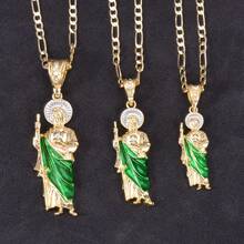 1 件墨西哥艺术风格时尚项链，带圣裘德吊坠，男女通用宗教珠宝庆祝礼物