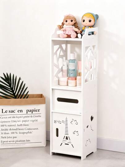 81cm Tall Narrow Waterproof Bathroom Cabinet | 3+1 Tier Storage Unit With Paper Drawer & Door | Space Saving Free-Standing Organizer For Toilet, Kitchen, Bedroom, Hallway & Small Spaces