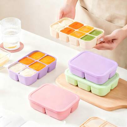 Silicone Food Freezer Tray With Lid, Multi-Compartment Storage Container For Homemade Purees, Meals Snacks,