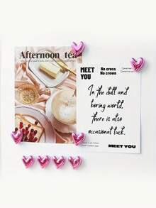 6个可爱心形冰箱贴，粉色冰箱贴，小巧心形装饰磁贴套装，适用于冰箱白板照片装饰、浪漫装饰、特别夜晚、周年纪念日装饰、情人节派对用品、创意3D家居留言板磁贴、粉色心形花朵磁贴 - 彩色 - 查看 4