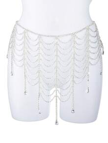 Silver Multilayer Crystal Tassel Water Drop Waist Chain