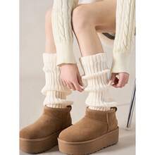 40CM Women's Warm Leg Socks, White Knitted Warm Leg Socks, Suitable For Autumn And Winter Wear, Versatile And Stylish - trắng - Xem 2