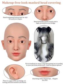 Cute Girl Cosplay Silicone Full Head Mask With Realistic Skin Texture, See-Through Vision And Audio Function, Suitable For Costume, Christmas, Halloween, Home Use, Private Party And Masquerade Ball, Unisex - Multicolor - View 6