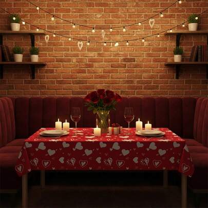 Valentine's Day Plastic Tablecloth Red Heart Disposable Romantic Rectangle Table Cloth For Dining Room